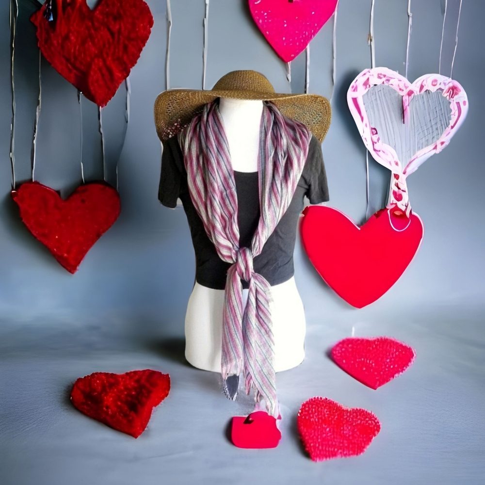 Soft light weight scarf/shawl PNK/BLU/GRN Striped